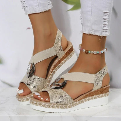 Sandalias de cuña con estampado de serpiente – SERPINA