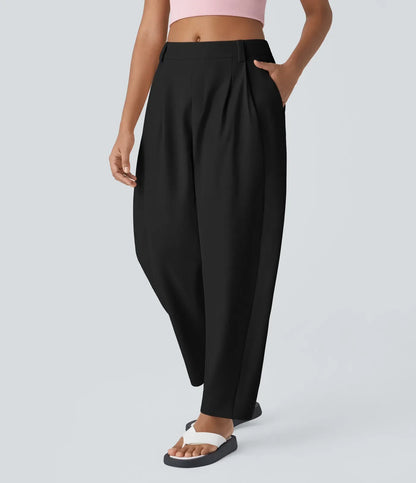 Pantalón holgado de mujer con cintura alta – CLAUDINA