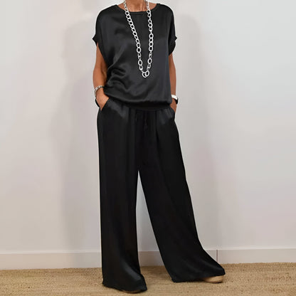 Conjunto satinado de dos piezas con top y pantalón – ZARELLE