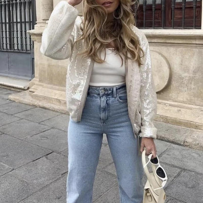 ISABELA - Chaqueta bomber con lentejuelas para mujer