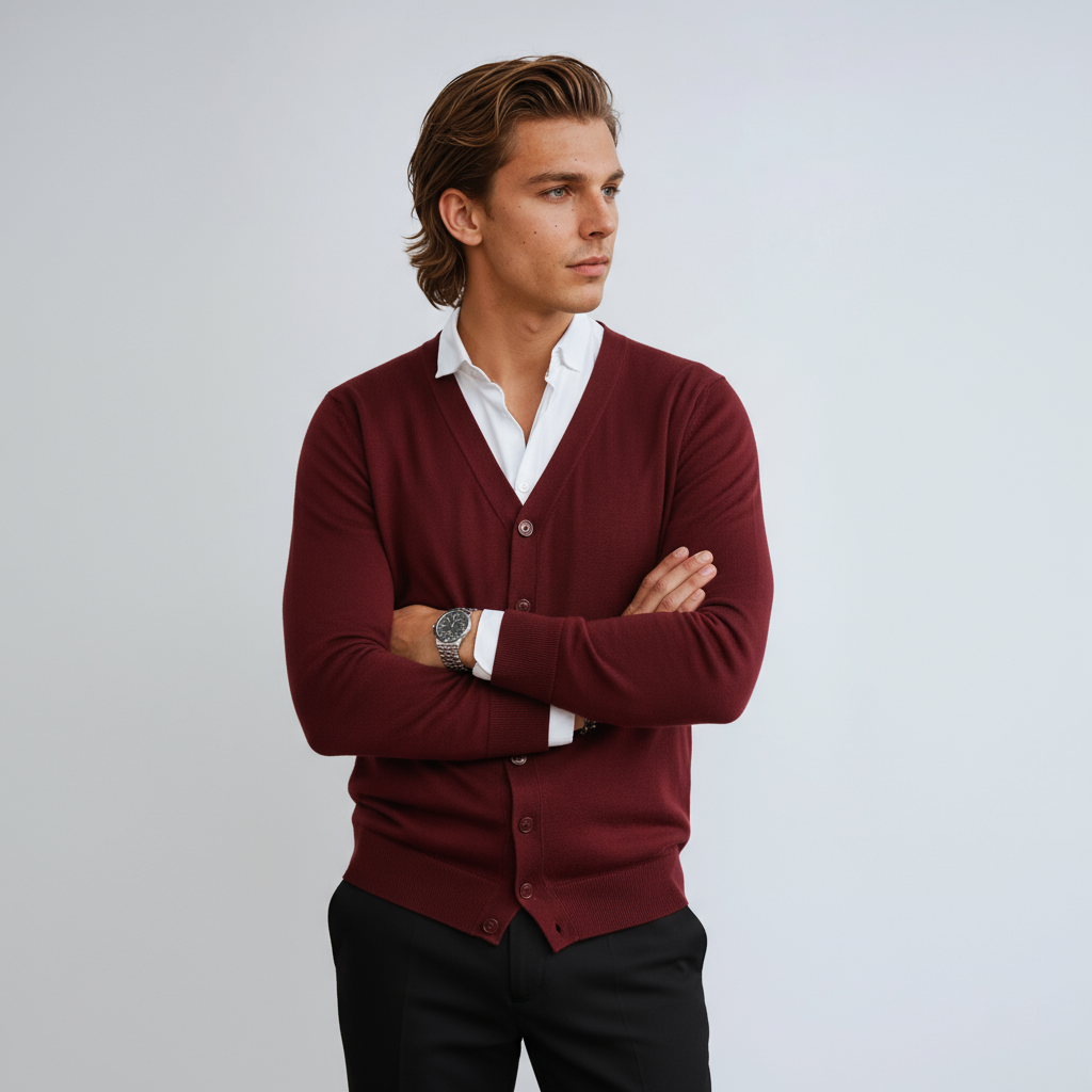 TINVAR – Cárdigan de hombre con cuello en V y cierre de botones