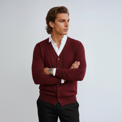 TINVAR – Cárdigan de hombre con cuello en V y cierre de botones