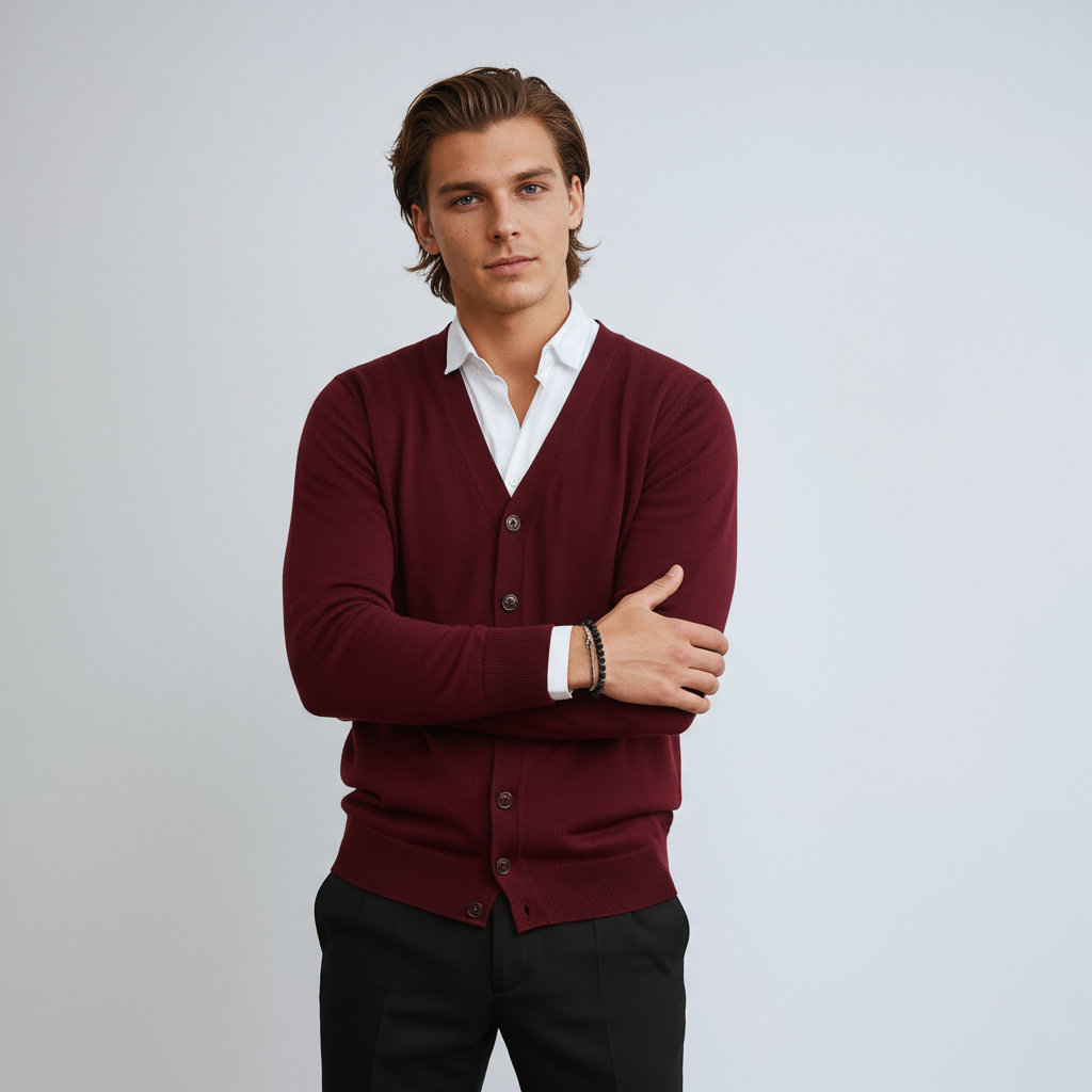 TINVAR – Cárdigan de hombre con cuello en V y cierre de botones