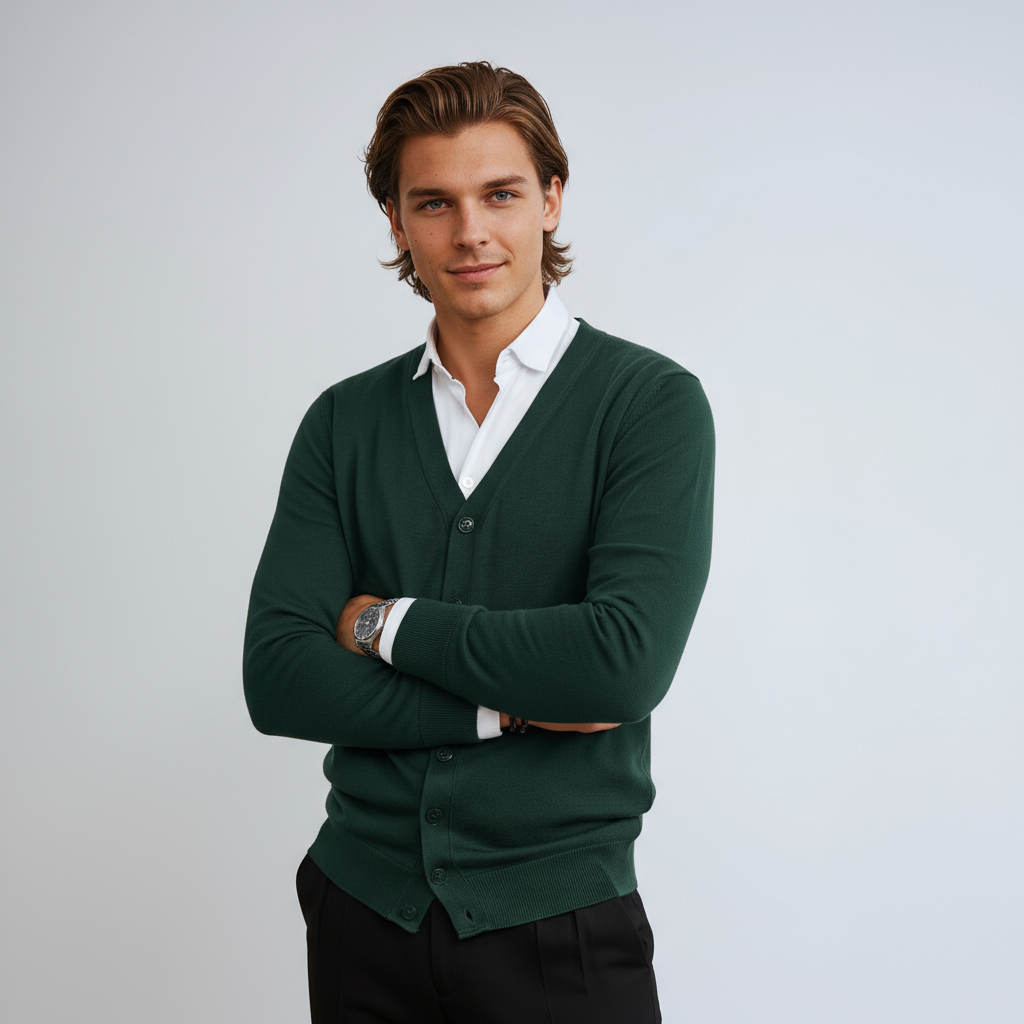 TINVAR – Cárdigan de hombre con cuello en V y cierre de botones