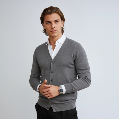 TINVAR – Cárdigan de hombre con cuello en V y cierre de botones