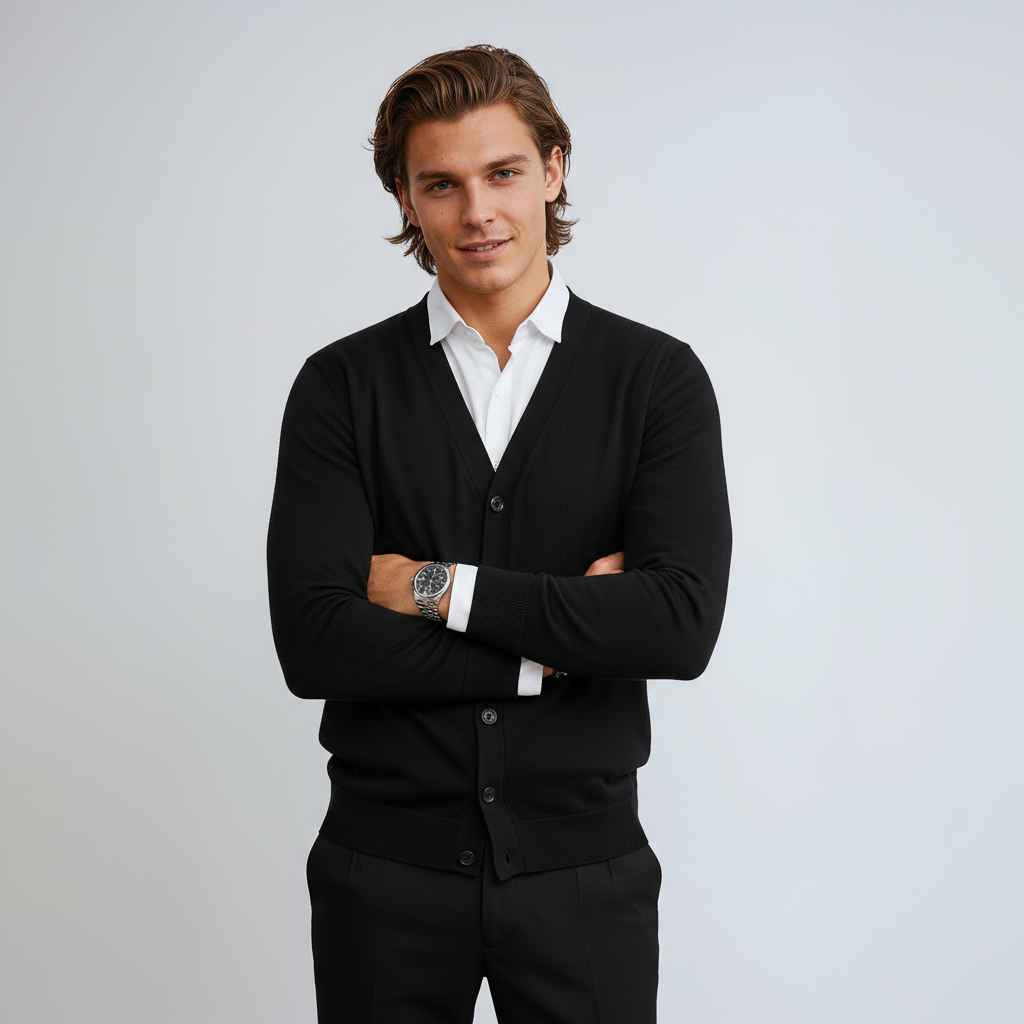 TINVAR – Cárdigan de hombre con cuello en V y cierre de botones