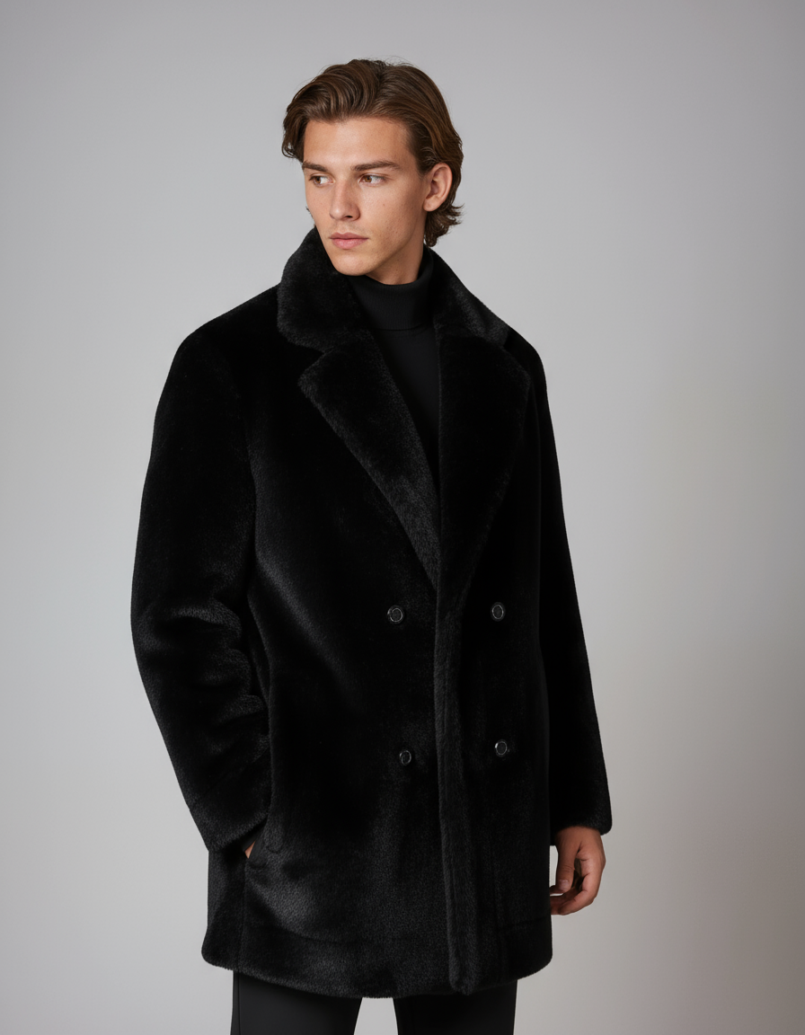 FERENO – Abrigo de invierno para hombre con cuello de pelo y cierre de botones