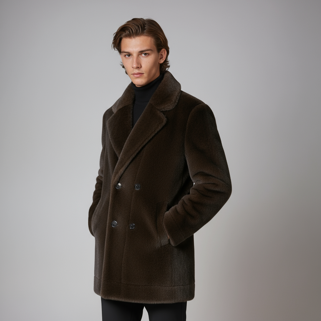 FERENO – Abrigo de invierno para hombre con cuello de pelo y cierre de botones