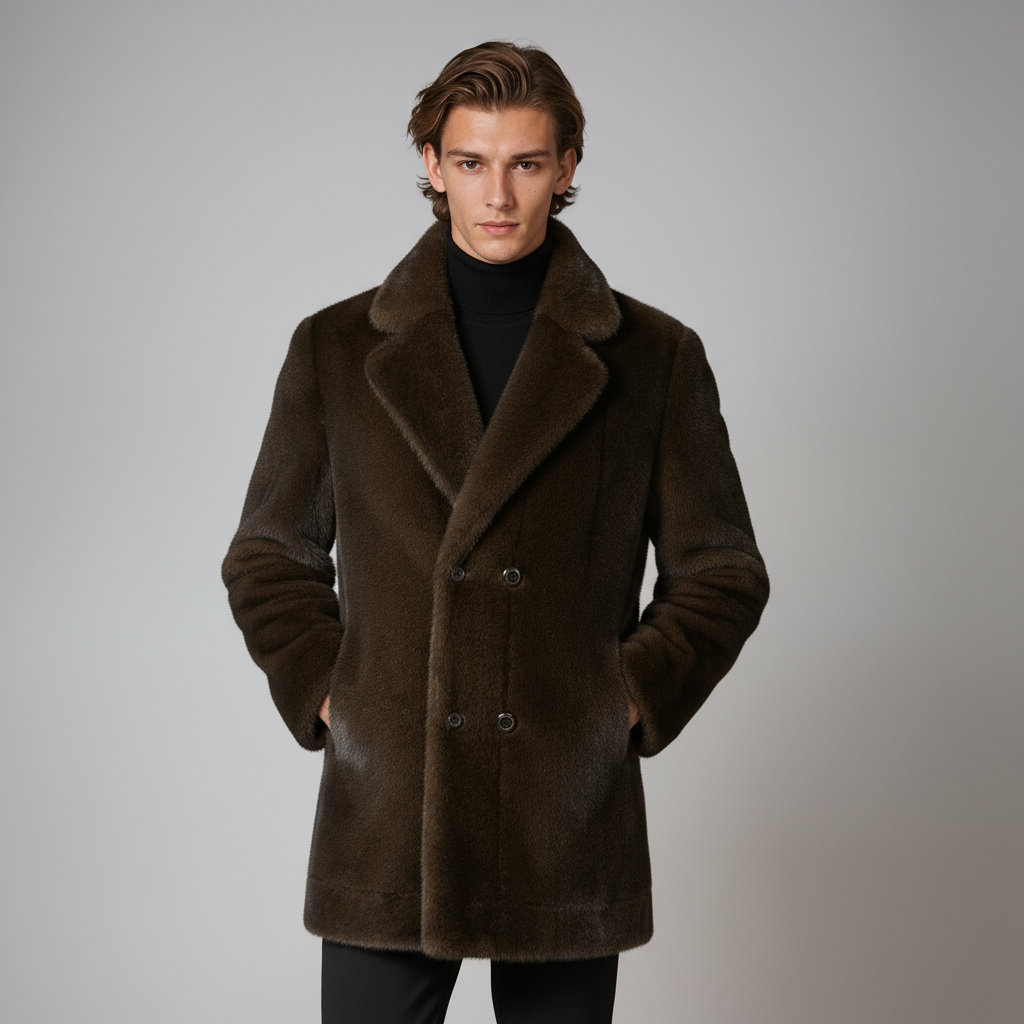 FERENO – Abrigo de invierno para hombre con cuello de pelo y cierre de botones