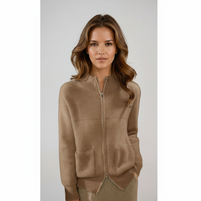 MERIVA – Chaqueta de punto para mujer en lana merino con cremallera y bolsillos