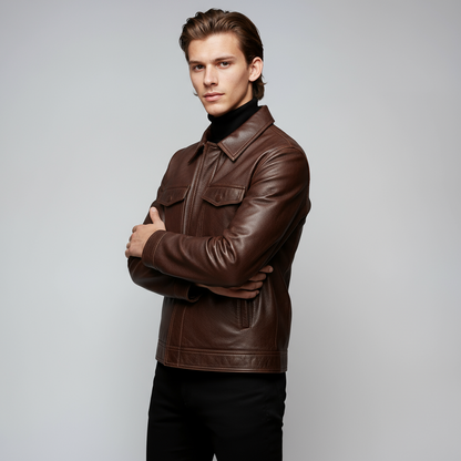 MACKSTON – Cazadora de piel sintética para hombre con estilo atemporal