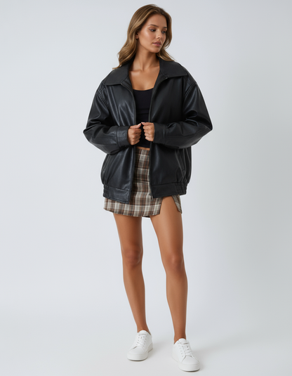 LORENZA – Cazadora de imitación piel para mujer con corte oversize