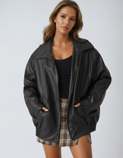 LORENZA – Cazadora de imitación piel para mujer con corte oversize