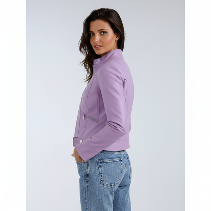 MERAVA – Cazadora biker de imitación piel para mujer con cremallera