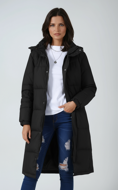 NARELIA – Abrigo largo acolchado de invierno para mujer con capucha