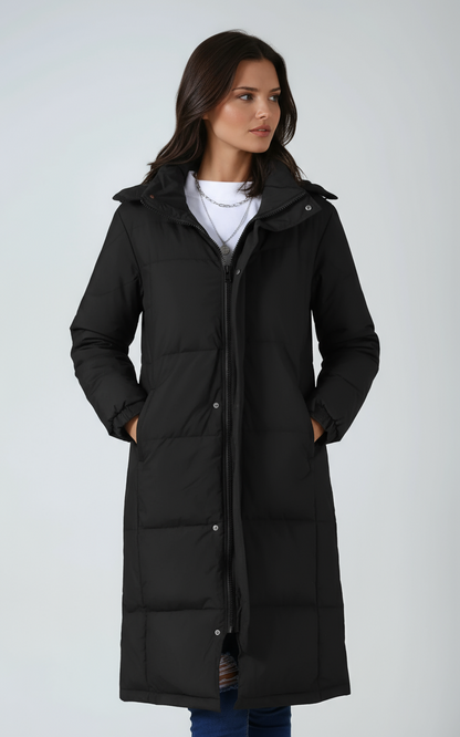 NARELIA – Abrigo largo acolchado de invierno para mujer con capucha