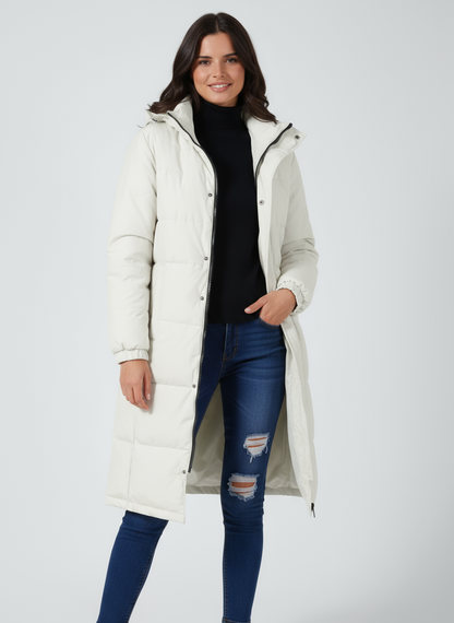 NARELIA – Abrigo largo acolchado de invierno para mujer con capucha