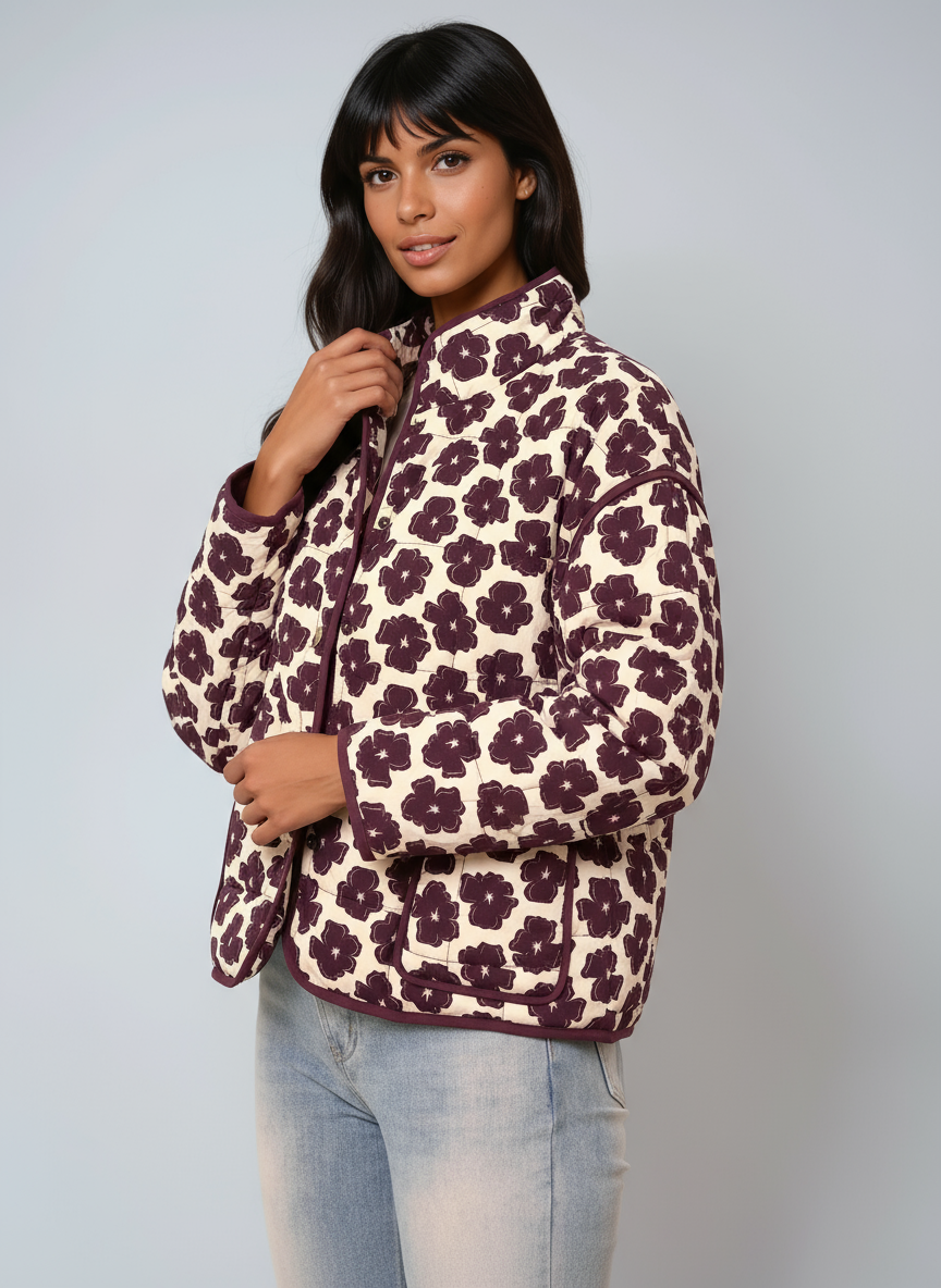 FLORENZA – Chaqueta de entretiempo para mujer con estampado floral y botones