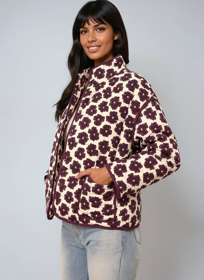 FLORENZA – Chaqueta de entretiempo para mujer con estampado floral y botones