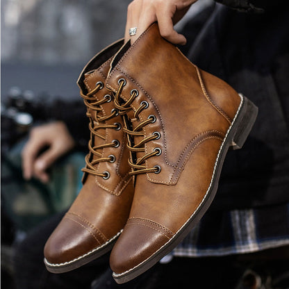 RONAN - Botas elegantes de cuero con cordones caña media para hombre