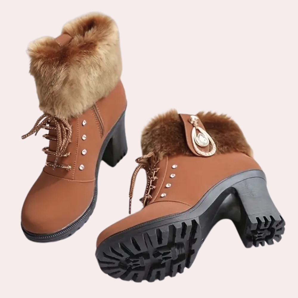 LEILA - Botines con cordones y tacón grueso para mujer