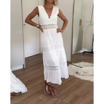 Vestido de verano con escote en V y detalles de encaje – KIRBY