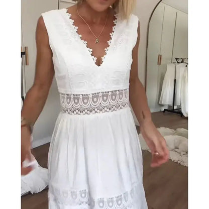 Vestido de verano con escote en V y detalles de encaje – KIRBY