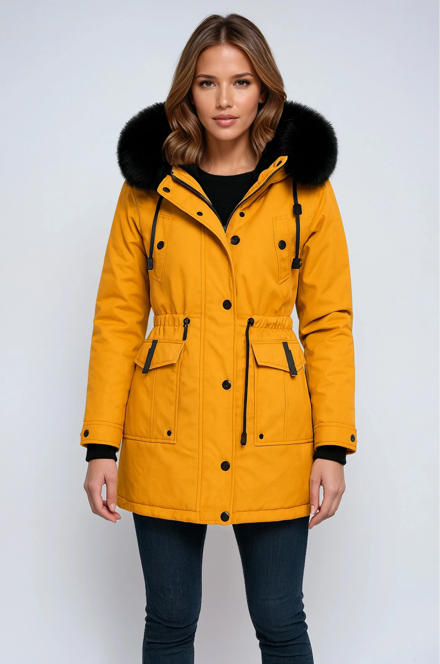 NORDESSA – Parka de invierno para mujer con capucha y cuello de pelo sintético