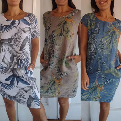 Vestido corto fluido con estampado de hojas para mujer – NAIA