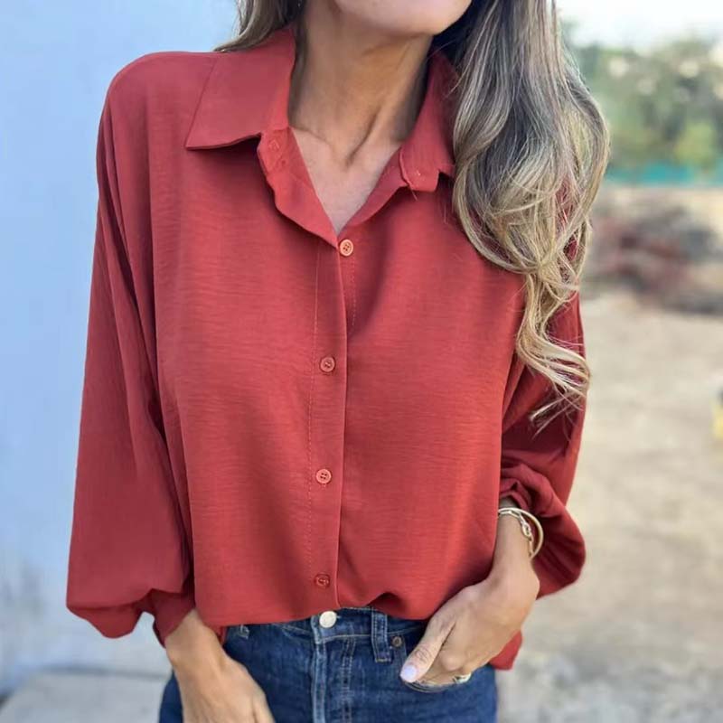 Blusa fluida de manga larga con escote elegante – MIRELLA