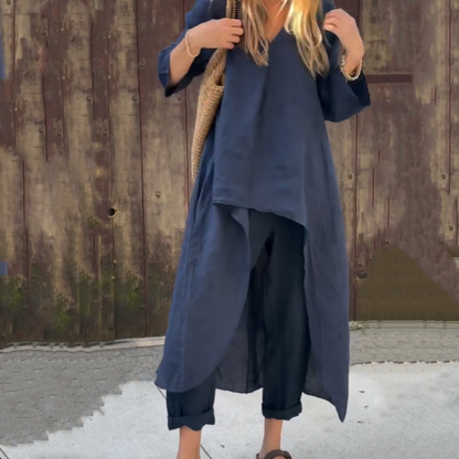 Conjunto de verano de dos piezas con top sin mangas y pantalón fluido – JUNA