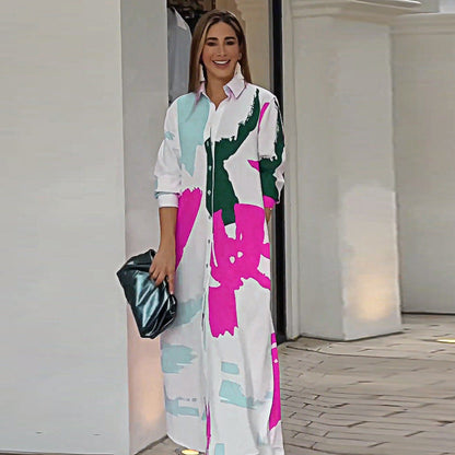 Vestido largo con estampado elegante y mangas flotantes – ISABELLE