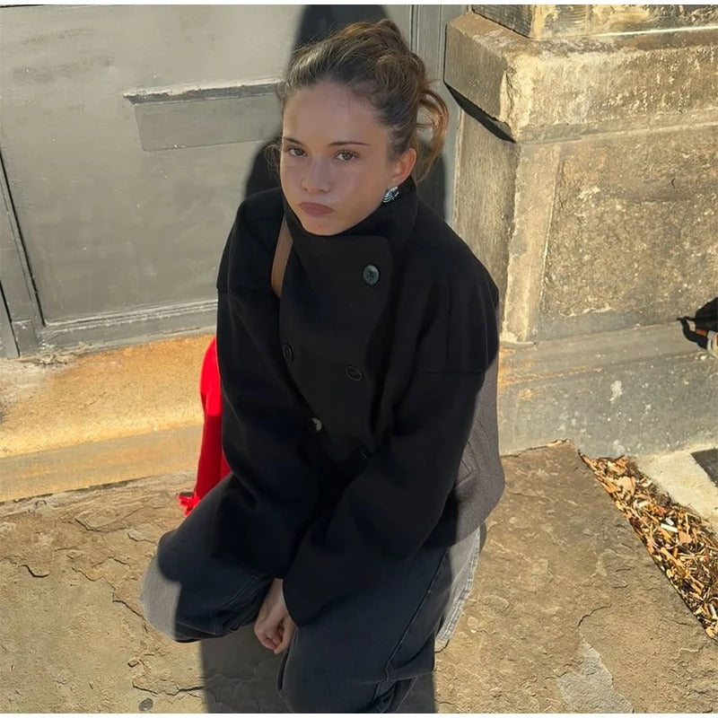 Abrigo de mujer mezcla de lana con cuello alto y botones – ELIANE