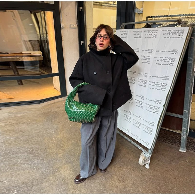 Abrigo de mujer mezcla de lana con cuello alto y botones – ELIANE