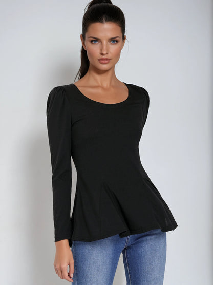 Camiseta básica de mujer con manga larga y cuello redondo – MILARA