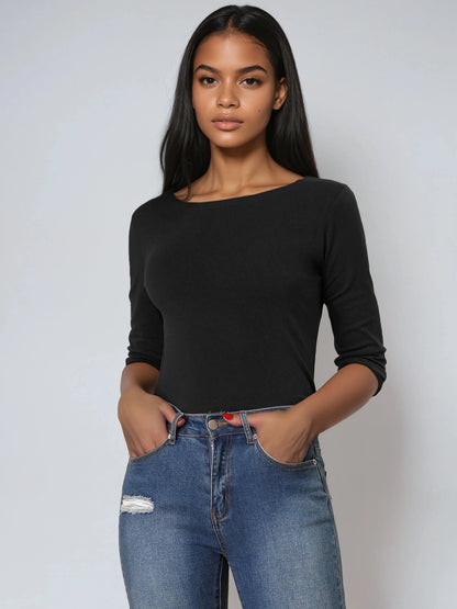 Camiseta de mujer con manga 3/4 y cuello redondo – LUNARA