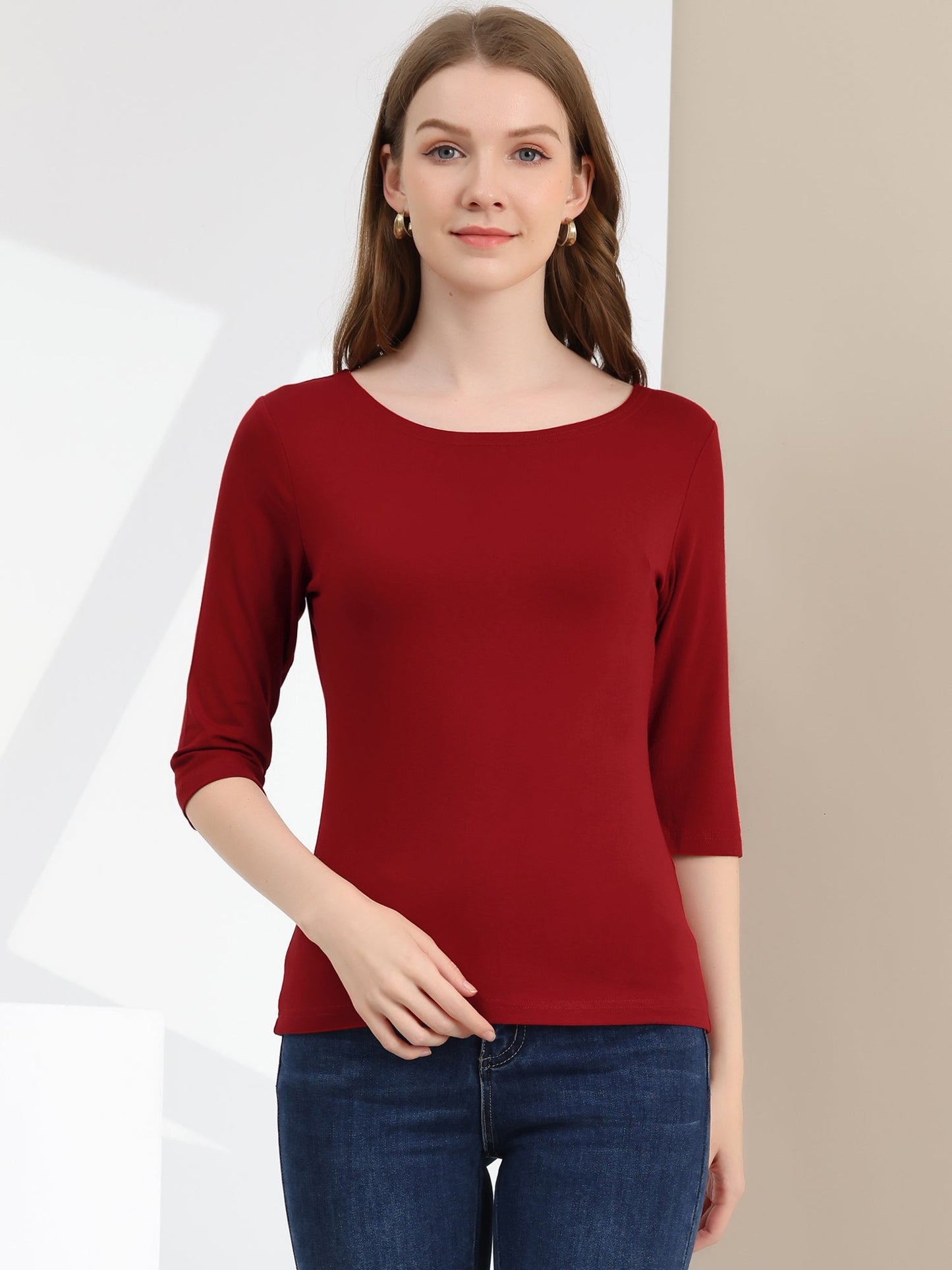 Camiseta de mujer con manga 3/4 y cuello redondo – LUNARA