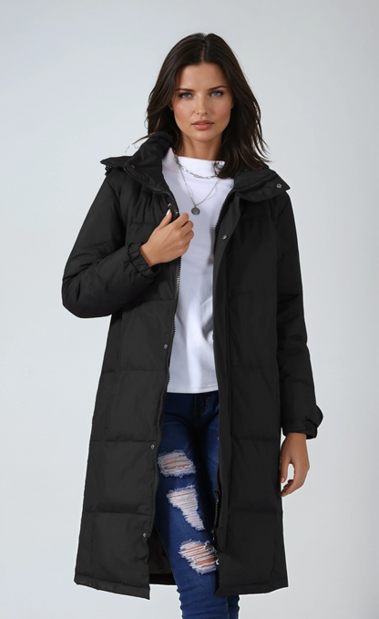 NARELIA – Abrigo largo acolchado de invierno para mujer con capucha