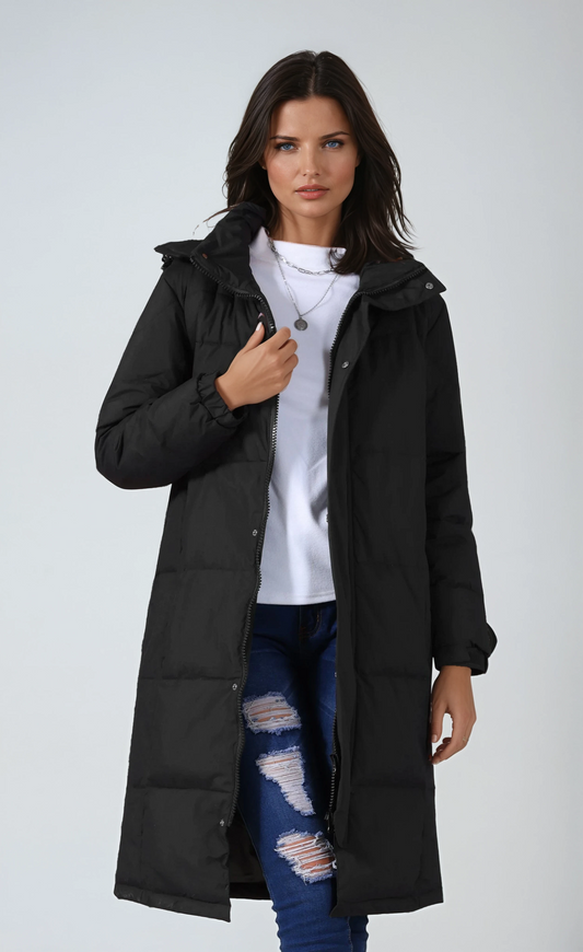 NARELIA – Abrigo largo acolchado de invierno para mujer con capucha
