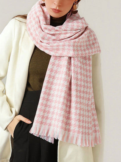 NOELLINE – Bufanda de mujer con estampado pata de gallo y flecos decorativos