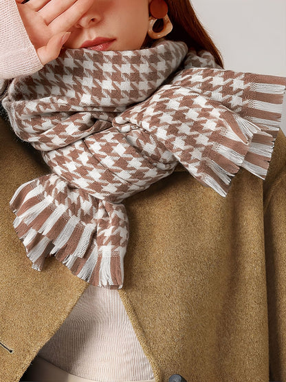 NOELLINE – Bufanda de mujer con estampado pata de gallo y flecos decorativos