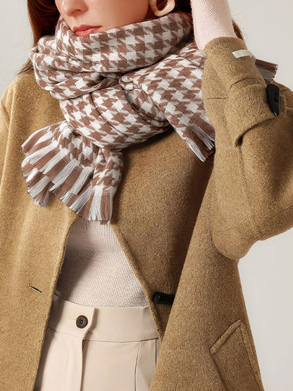 NOELLINE – Bufanda de mujer con estampado pata de gallo y flecos decorativos