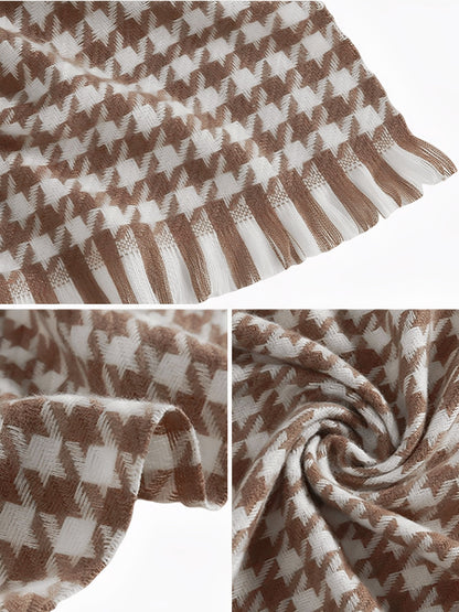 NOELLINE – Bufanda de mujer con estampado pata de gallo y flecos decorativos