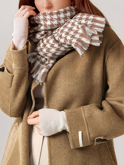 NOELLINE – Bufanda de mujer con estampado pata de gallo y flecos decorativos