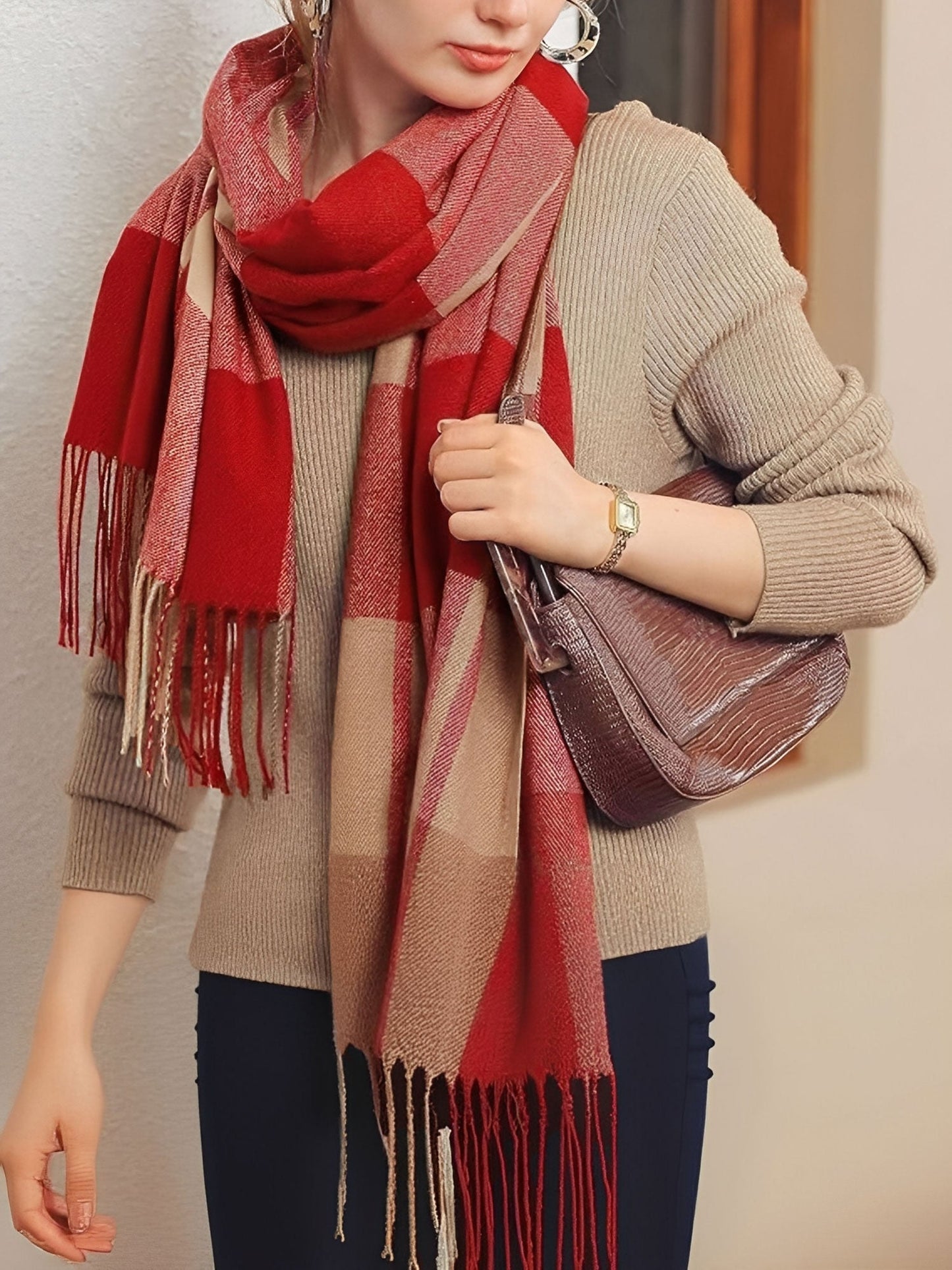 NOELLEA – Bufanda de mujer con diseño de cuadros y tejido suave