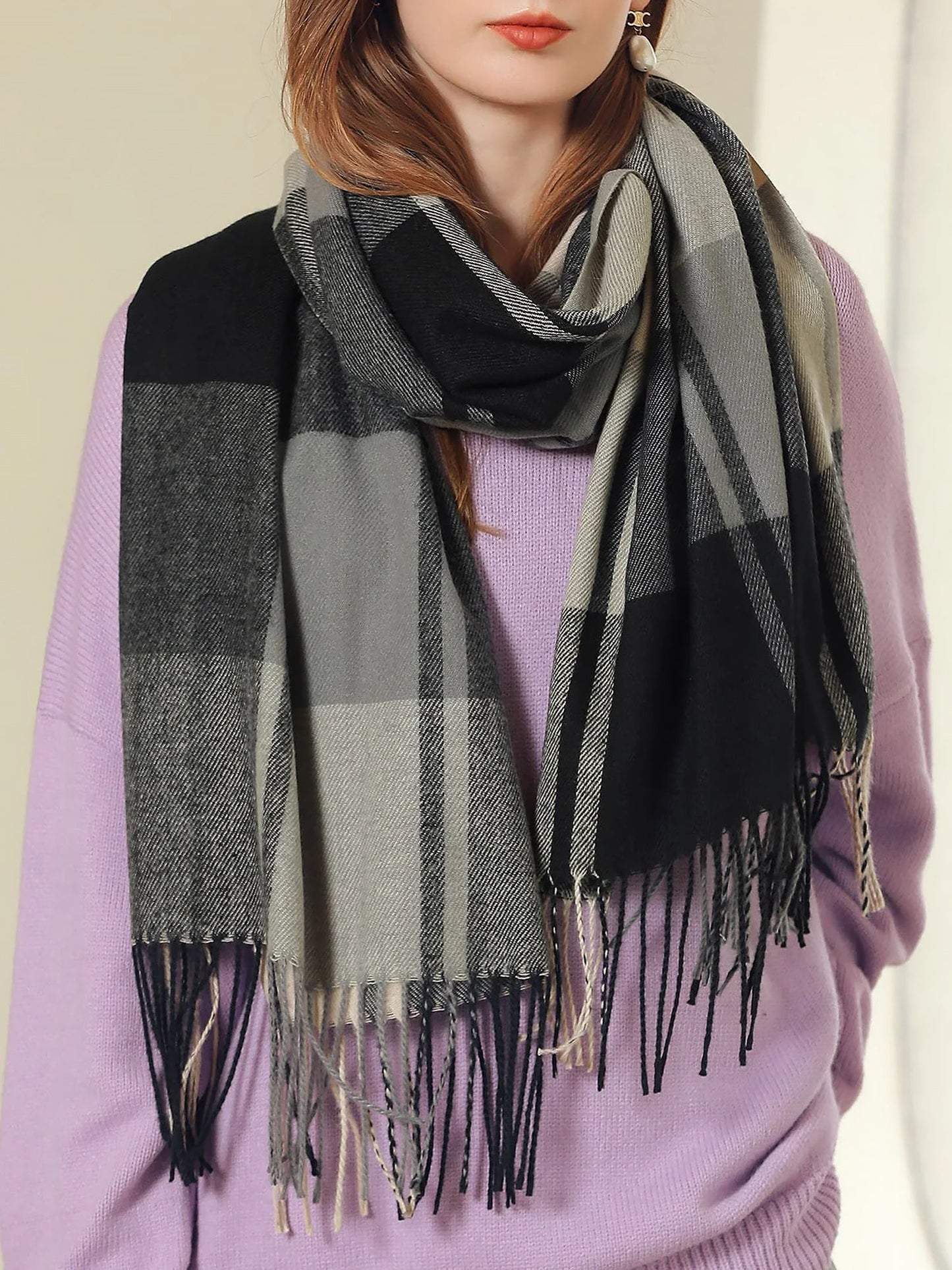 NOELLEA – Bufanda de mujer con diseño de cuadros y tejido suave