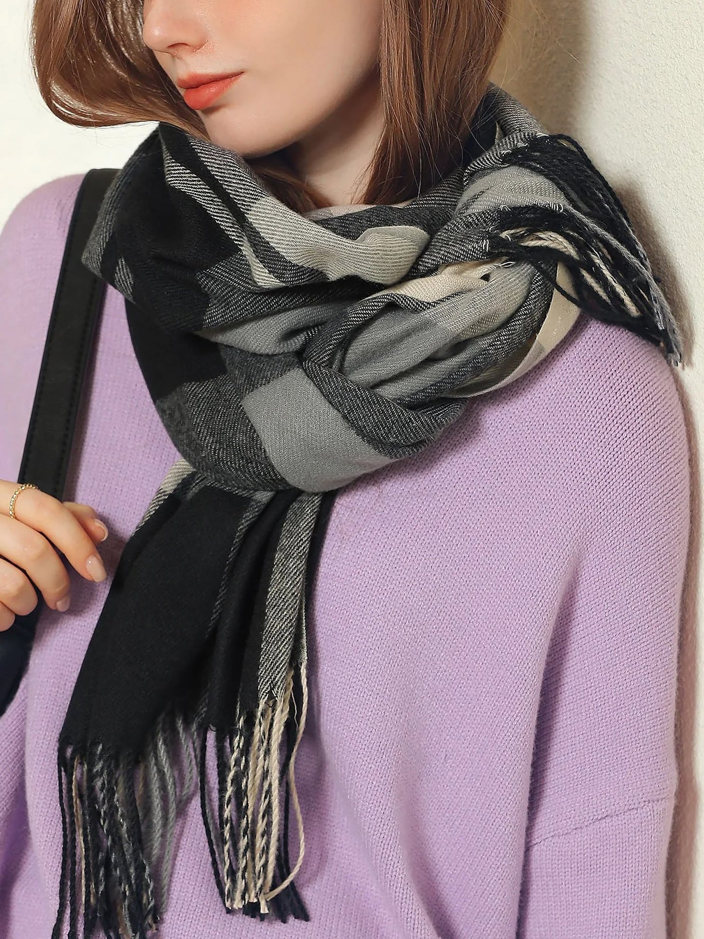 NOELLEA – Bufanda de mujer con diseño de cuadros y tejido suave