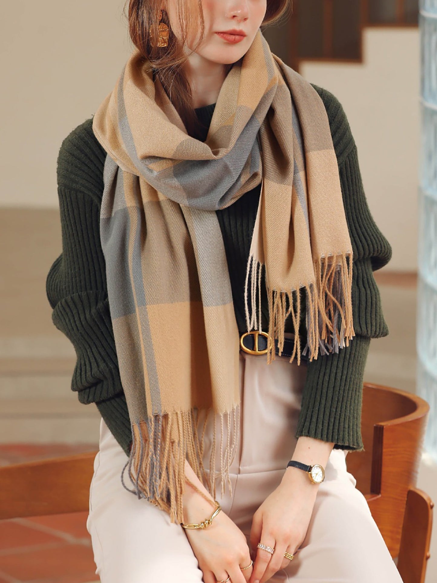 NOELLEA – Bufanda de mujer con diseño de cuadros y tejido suave