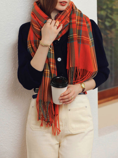 ELORÉA – Bufanda de cuadros para mujer con flecos decorativos
