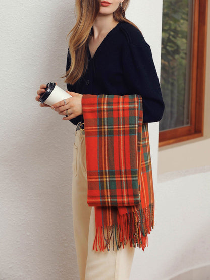 ELORÉA – Bufanda de cuadros para mujer con flecos decorativos